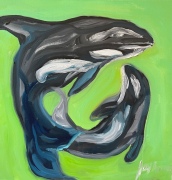 Orca Mother and Child - Oil on Canvas - 36x36" - $3300.00
