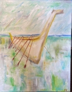 Ocean Canoe at Resting at Low Tide - Oil on Canvas - 36x48" - $2300.00
