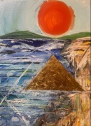 Triangle Appears at Village - Year 1400 - 16x20" - Oil on Linen with 24 kt Gold Leaf - $1200.00
