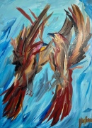 Eagle and Hawk Coming Through the Ether - 18x24" - Oil on Canvas - $1700.00