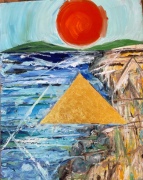 Triangle Appears at Village - Year 1400 - Oil on Linen with 24kt gold - $1700.00