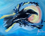 Raven Delivering Wisdom at Night - Oil on Canvas - 24x18" - $1700.00