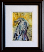 Spirit Raven of Desert Forest - pastel -  5x7, Framed size 8x10 - $250.00