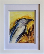 Raven Warming in the Desert  7.5x9.5. Framed size 11x14 - $225.00