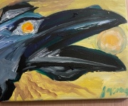 Raven Captures the Moon - 9.5x12"  Oil on Canvas - $400.00